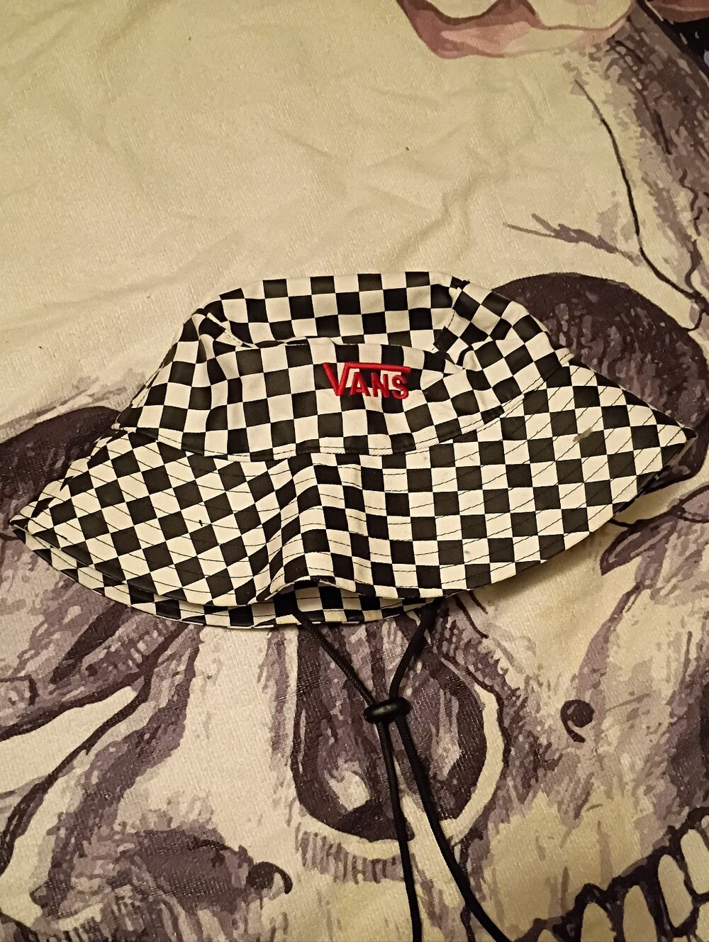 Vans Kids Checkerboard Bucket Hat with Red Logo